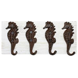 Seahorse Hooks Mounted on Painted Wood Wall Plaque 12 Inch